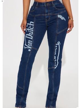 Von Dutch Dark Blue Straight Leg Flare Jeans
